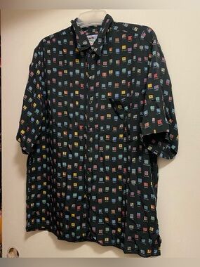 Reyn Spooner Mens Button Down Shirt L Large 44” Black Nautical Flags Print Vtg